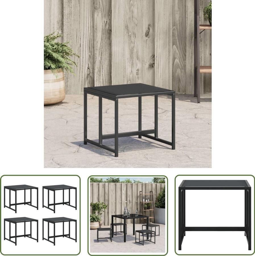 The Living Store Tuinkrukken 4 st staal en textileen zwart Tuinkrukken Buitendecoratie Tuinstoelen Lounge Stoel Garden Furniture