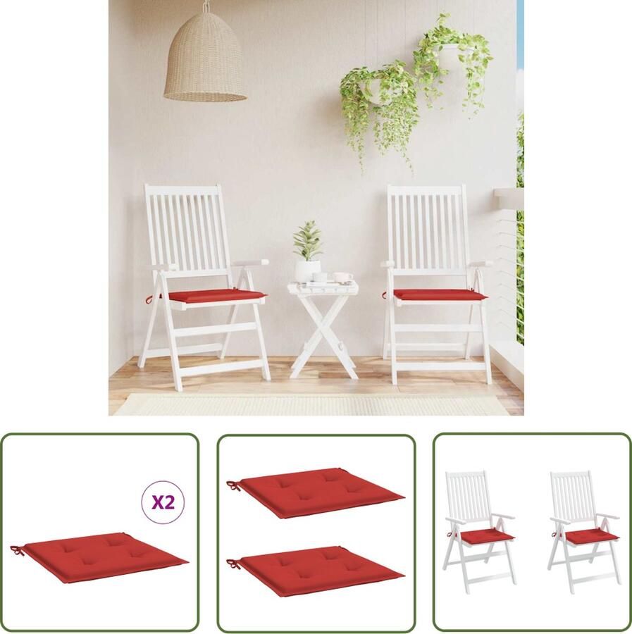 The Living Store Tuinstoelkussens Universeel Rood 40x40x3 cm Waterafstotend Tuinstoel Kussentjes Buitenkussens Tuinkussens Balkon Kussens Lounge Kussens