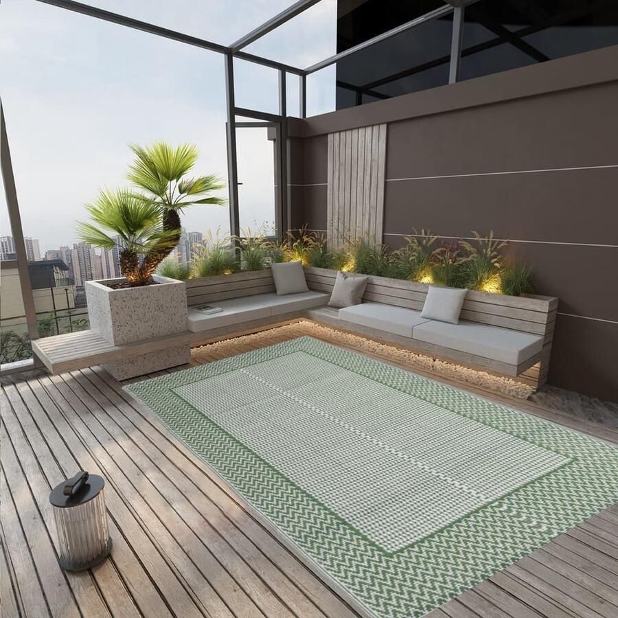 The Living Store Buitenkleed ARAKIL 190x290 cm polypropeen groen Tuintapijt Outdoor Tapijt Patio Vloerbedekking Polypropylene Tapijt Jacquard Patroon - Foto 2