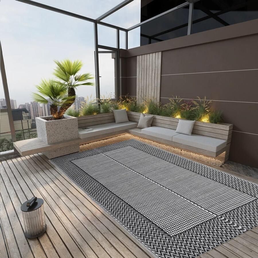 VidaXL Buitentapijt Tuintapijten Buitenkleed ARAKIL 140x200 cm polypropeen zwart Patio Tapijt Terrasdecoratie Outdoor Dekens - Foto 2