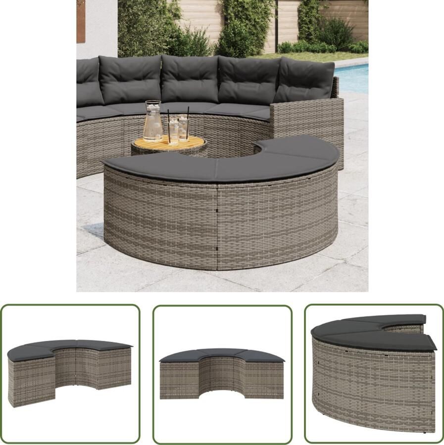 The Living Store Tuinvoetenbank met kussen poly rattan grijs Tuinstoel Lounge Stoel Buitendecoratie Terrasdecoratie Voetensteun