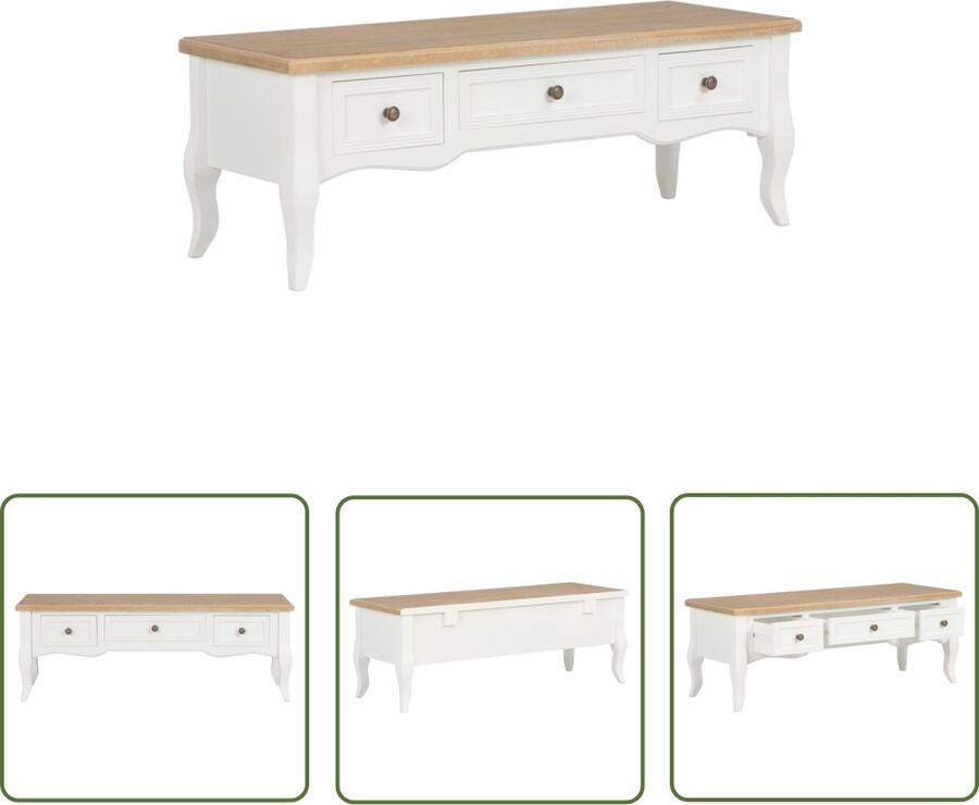 The Living Store Tv-kast 100x35x35 cm MDF en grenenhout Bruin en wit Franse stijl Tv Meubel Tv Kast Televisiemeubel Houten Tv Kast Frans Design - Foto 2