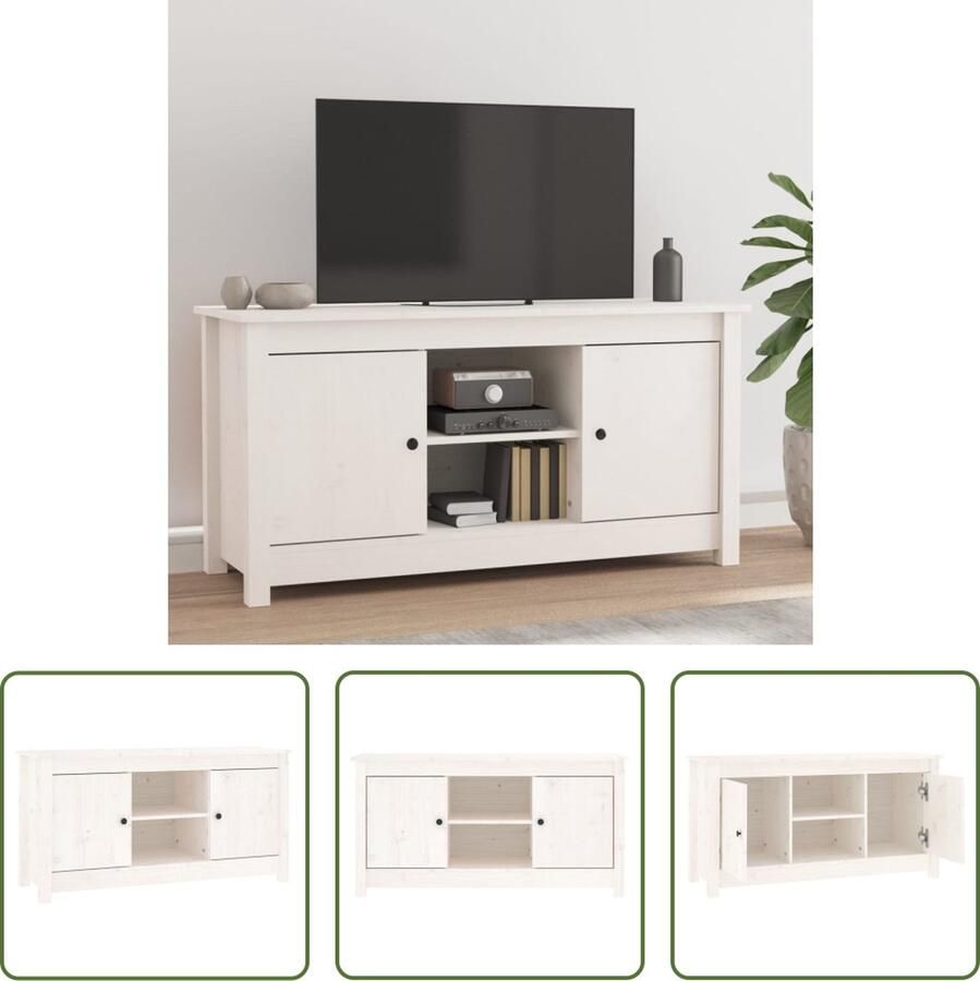 The Living Store TV-kast Serie Trendy Massief Grenenhout 103 x 36.5 x 52 cm Wit - Foto 2