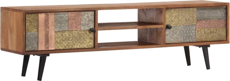 The Living Store Tv-meubel 140x30x40 cm massief acaciahout Tv Kast Houten Tv Stand Acacia Meubilair Salontafel Mediabox - Foto 4