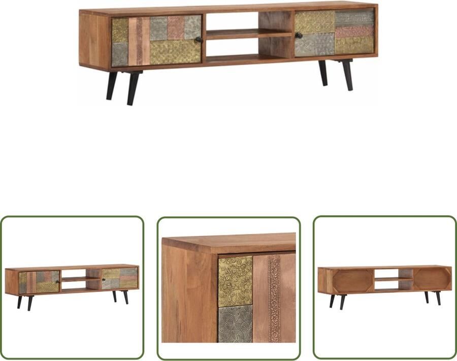 The Living Store Tv-meubel 140x30x40 cm massief acaciahout Tv Kast Houten Tv Stand Acacia Meubilair Salontafel Mediabox - Foto 2