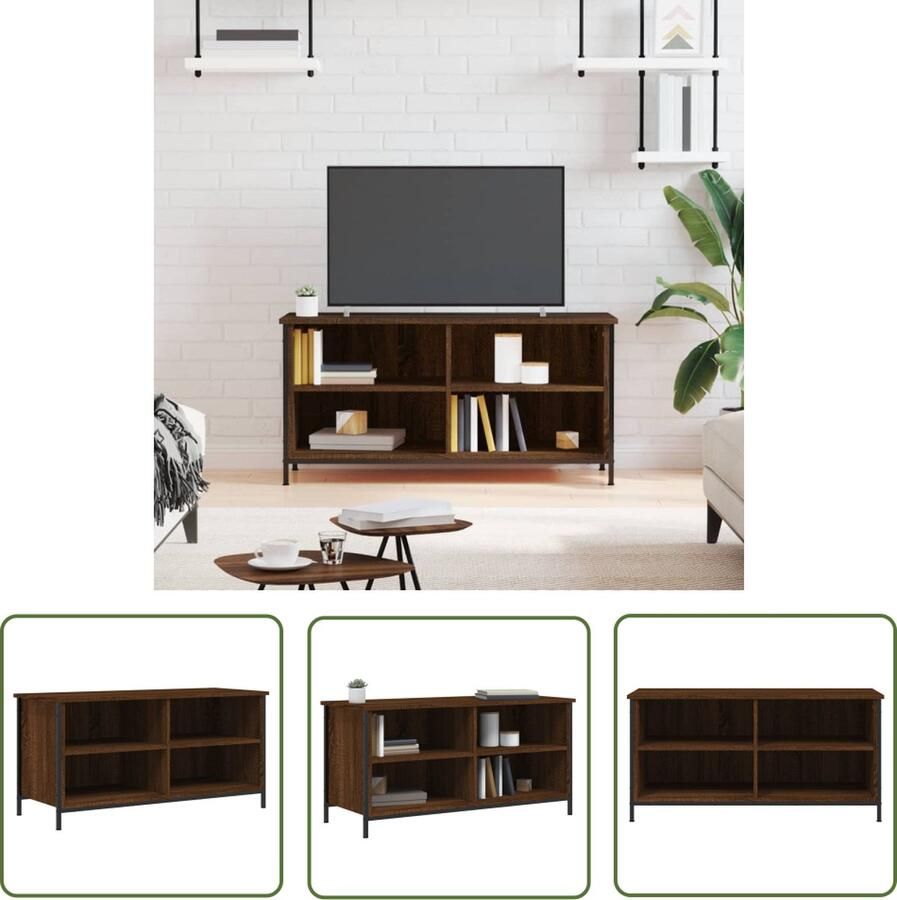 The Living Store TV-kast bruineiken 100 x 40 x 50 cm ijzeren poten - Foto 2
