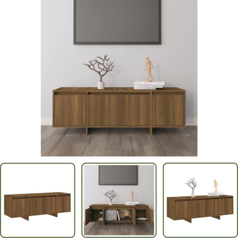 The Living Store Televisiemeubel Stereokast 120 x 30 x 40.5 cm Bruineiken Vochtige doek - Foto 2
