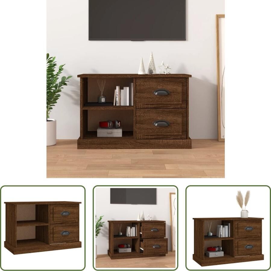 The Living Store TV-kast Bruineiken 73 x 35.5 x 47.5 cm 2 lades 2 open vakken - Foto 2