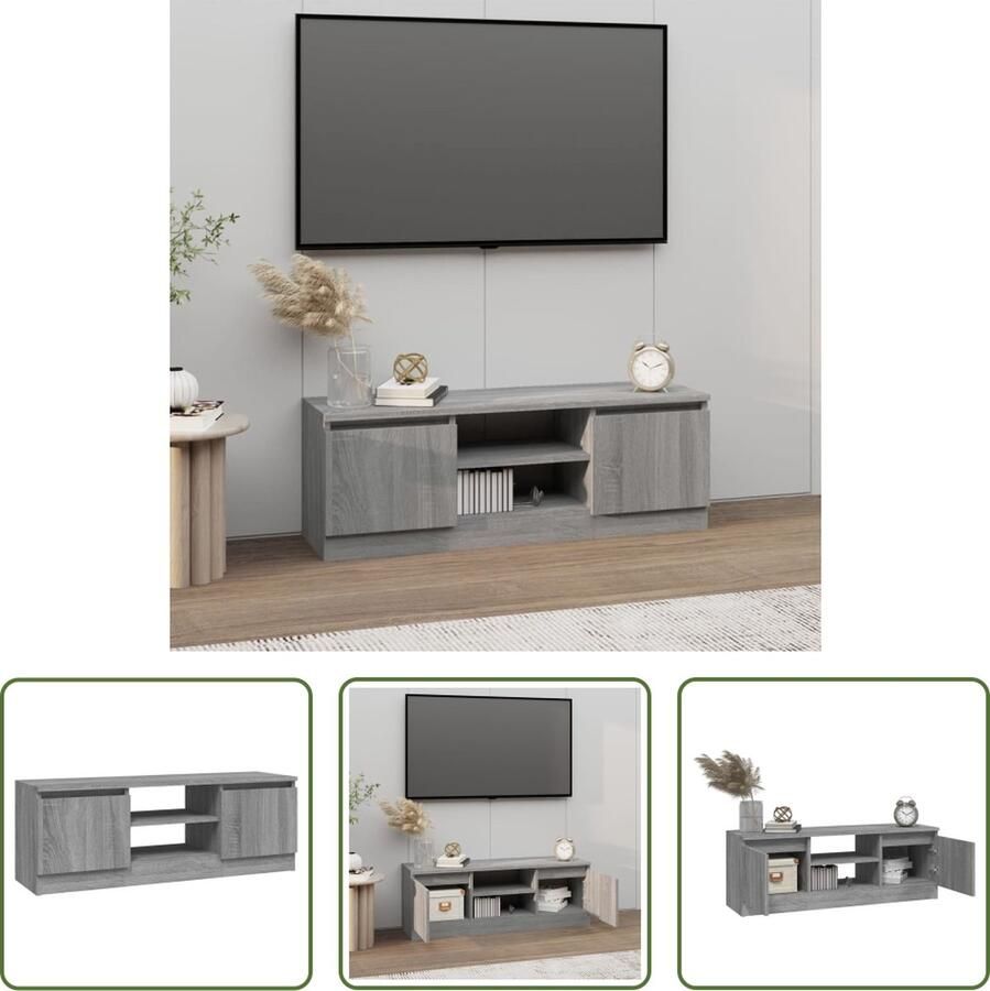 The Living Store Klassieke Tv-kast Met Deur Bewerkt Hout 102 x 30 x 36 cm Grijs Sonoma Eiken - Foto 2