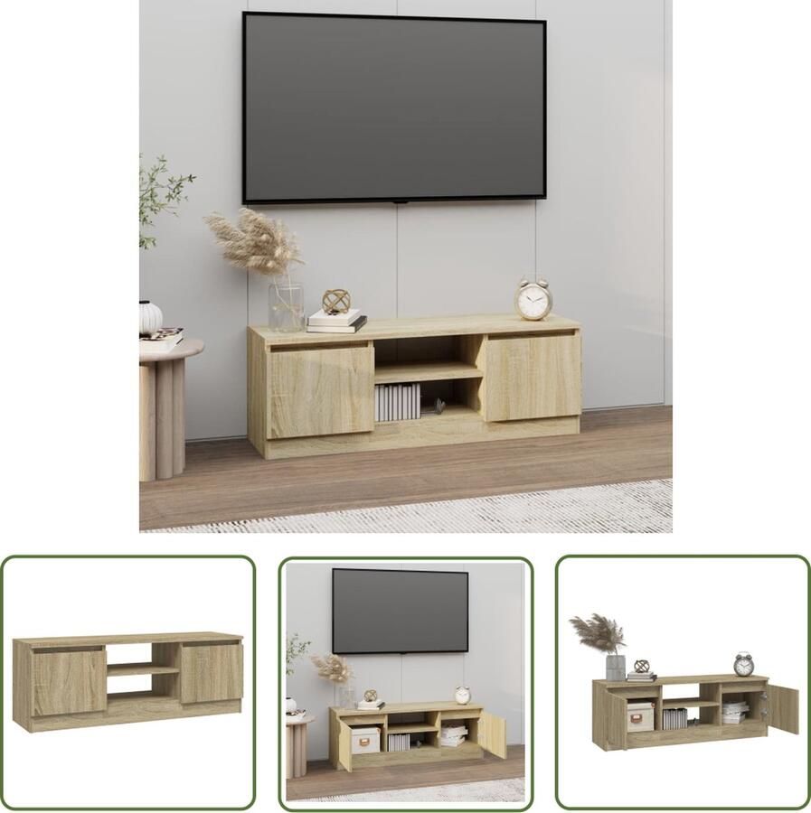 The Living Store Tv-kast Classic Sonoma Eiken 102x30x36cm Stevig houten meubel - Foto 2