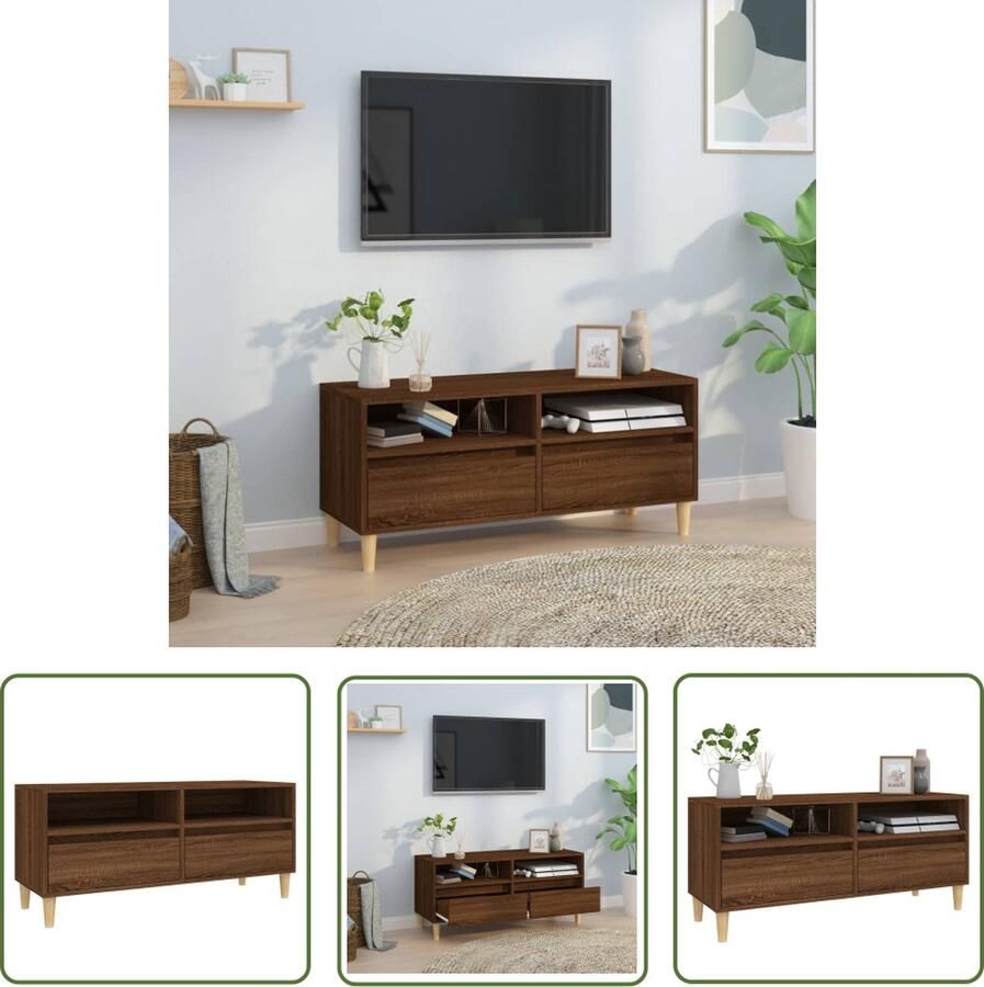 The Living Store TV-kast Classic eiken 100 x 34.5 x 44.5 cm Duurzaam en ruimtebesparend - Foto 2