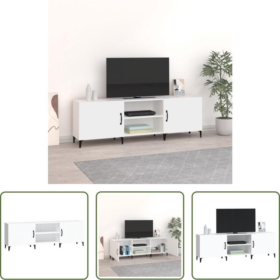 The Living Store Klassieke TV-kast Mediameubel 150x30x50 cm wit ijzer - Foto 2