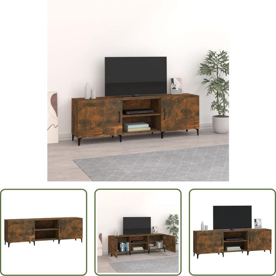 The Living Store Klassieke tv-kast Sterk stabiel en vochtbestendig Voldoende opbergruimte Gerookt eiken 150 x 30 x 50 cm - Foto 2