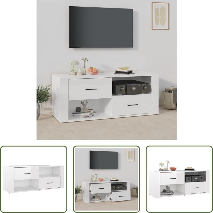 The Living Store TV-kast Classic Tv-meubel 100x35x40 cm Hoogglans wit - Foto 2