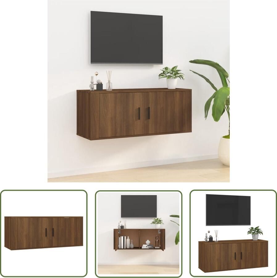 The Living Store TV-kast Classic Wandmeubel 100x34.5x40 cm Bruineiken - Foto 2