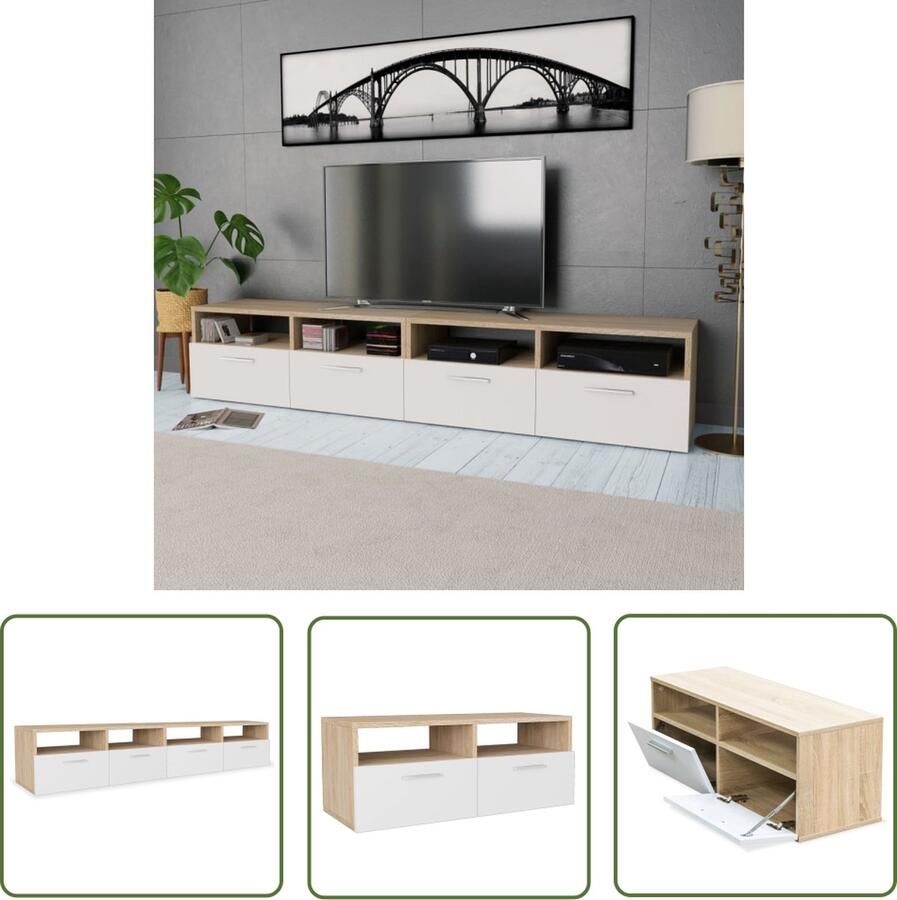 The Living Store vidaXL Tv Meubel Tv Kast Tv-meubels 2 st 95x35x36 cm bewerkt hout eikenkleurig en wit Media Kast Houten Tv Kast Witte Tv Kast - Foto 2