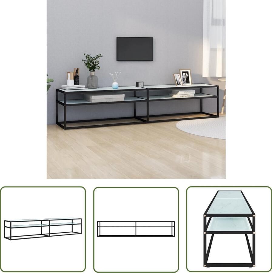 The Living Store Televisiekast s Stereokast 200x40x40.5 cm Gehard glas Zwart-wit marmer