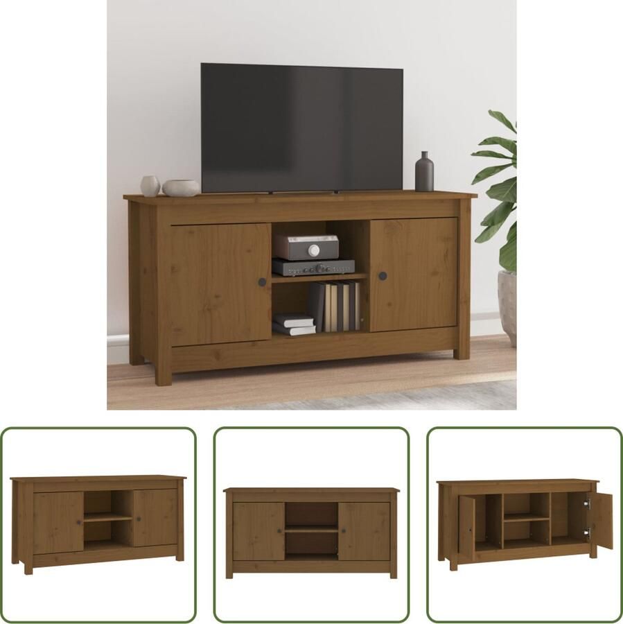 The Living Store TV-kast Serie Trendy 103 x 36.5 x 52 cm Massief grenenhout - Foto 2