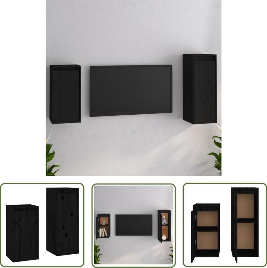 The Living Store TV-Kast Grenenhout 30 x 30 x 60 cm 30 x 30 x 80 cm Zwart - Foto 2