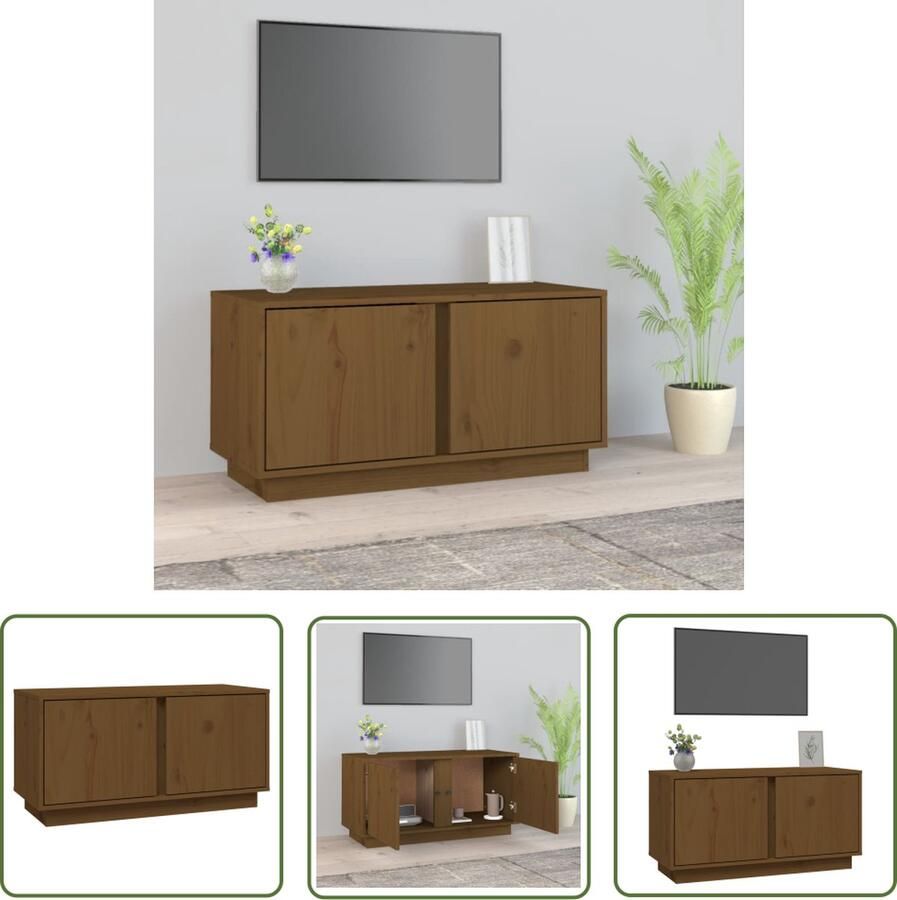 The Living Store vidaXL Tv Meubels Tv Kast Tv-meubel 80x35x40 5 cm massief grenenhout honingbruin Houten Tv Kast Grenoble Hout Salontafel - Foto 2