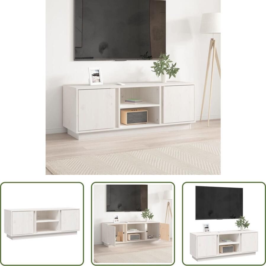 The Living Store TV-meubel Massief Grenenhout 110 x 35 x 40.5 cm Wit - Foto 2