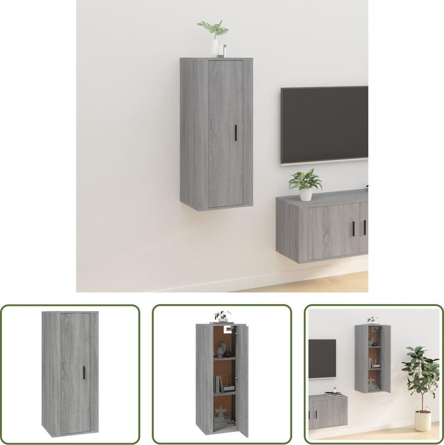 The Living Store Televisiewandmeubel Grijs Sonoma Eiken 40x34.5x100cm Strak en klassiek design Hoogwaardig en vochtbestendig - Foto 2