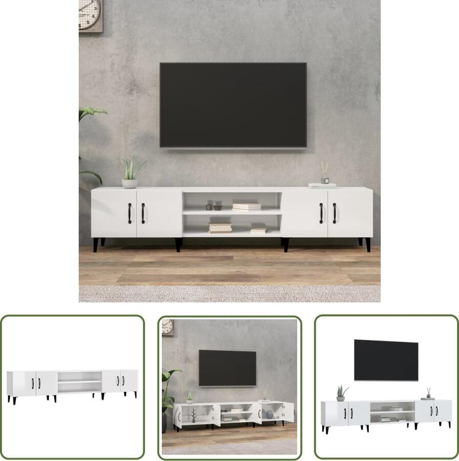 The Living Store Tv-kast High Gloss Wit 180x31.5x40 cm Duurzaam bewerkt hout Voldoende opbergruimte Tv Kast Houten Tv Kast Wit Tv Kast Media Kast Salon Meubilair - Foto 3