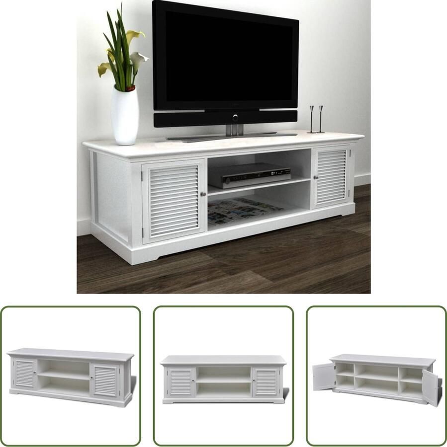 The Living Store Houten TV-Kast Antieke Stijl 121 x 30.5 x 41.7 cm Wit MDF Grenenhout - Foto 2