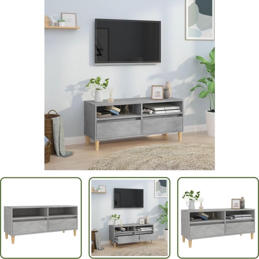 The Living Store Klassieke TV-kast Betongrijs 100 x 34.5 x 44.5 cm Duurzaam materiaal - Foto 2