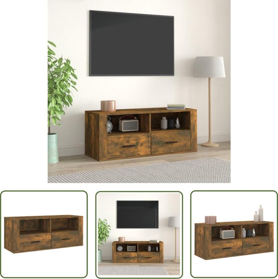 The Living Store Classic TV-meubel 100 x 35 x 40 cm Gerookt eiken - Foto 2