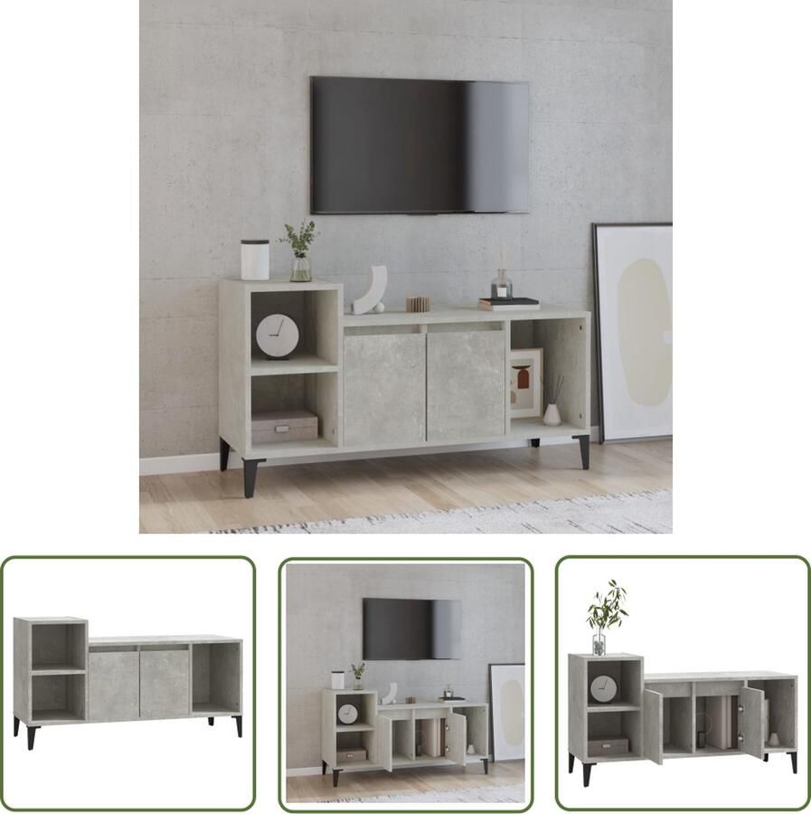 The Living Store Tv-kast Betongrijs 100x35x55 cm Klassiek design - Foto 2