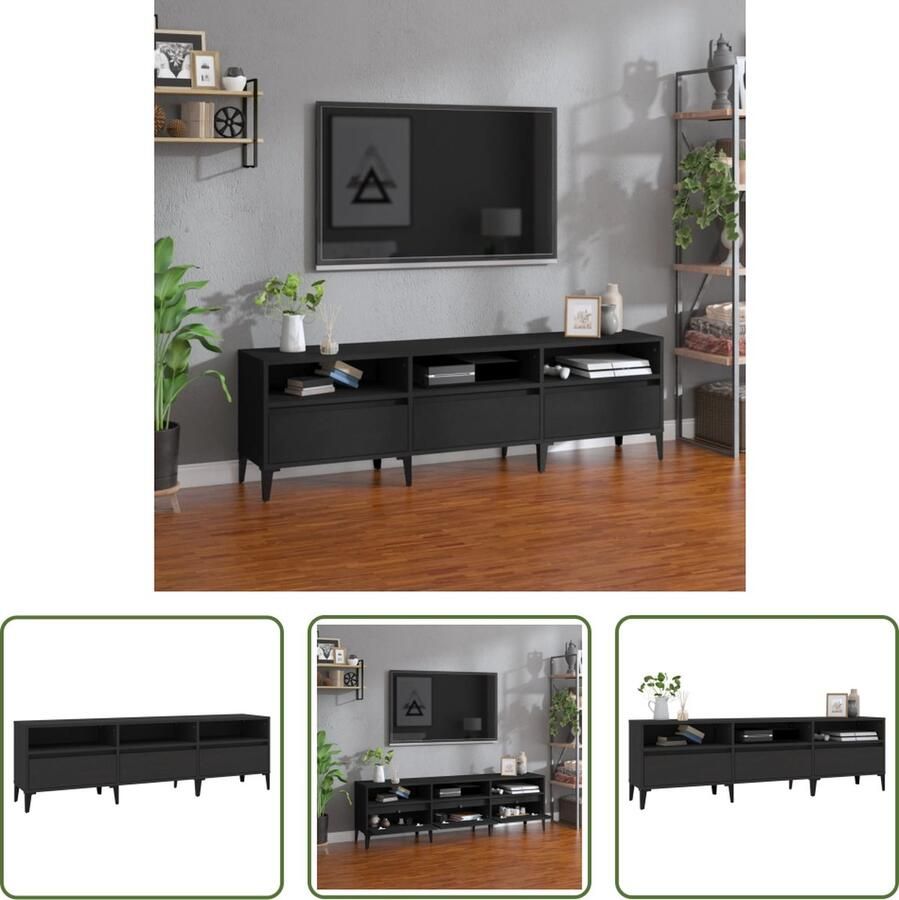 The Living Store Tv-meubel 150x30x44 5 cm bewerkt hout zwart - Foto 2