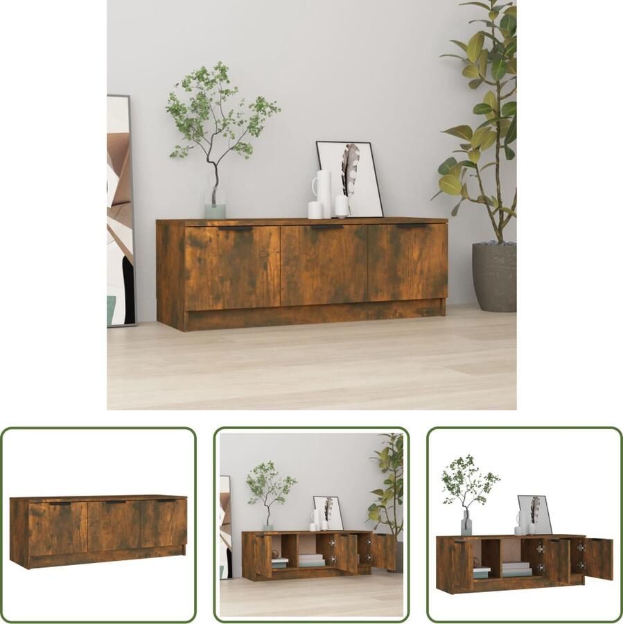 The Living Store TV-kast Klassiek Tv-meubel Afmetingen- 102 x 35 x 36.5 cm Kleur- Gerookt eiken - Foto 2