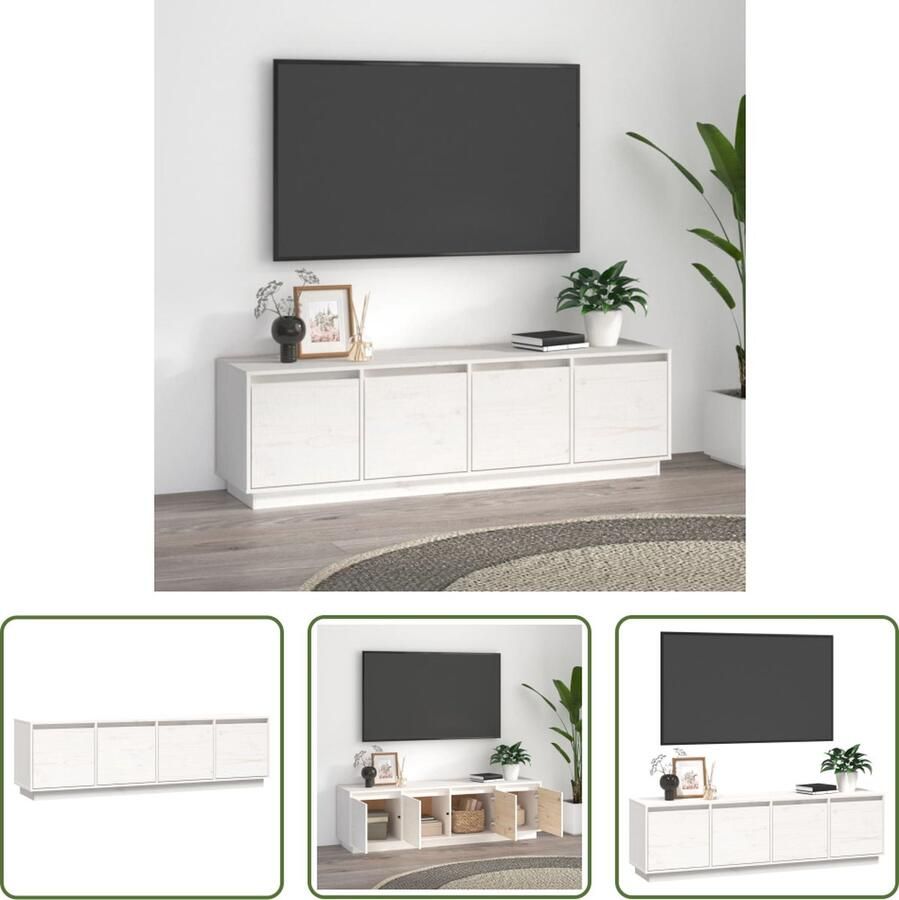 The Living Store TV-meubel Wit Grenenhout 156x37x45 cm Trendy design - Foto 2