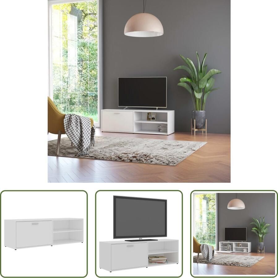 The Living Store Moderne TV Kast Hifi-Kast 120x34x37cm Wit 1 deur 2 vakken - Foto 2