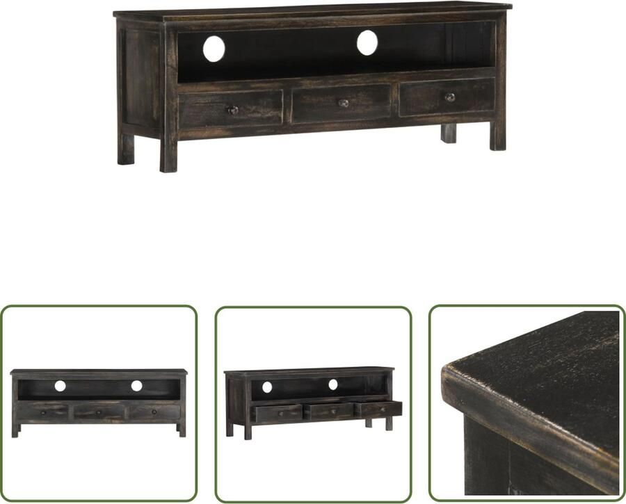The Living Store TV-kast Rustiek Mangohout 120 x 30 x 45 cm 3 lades en 1 vak - Foto 3