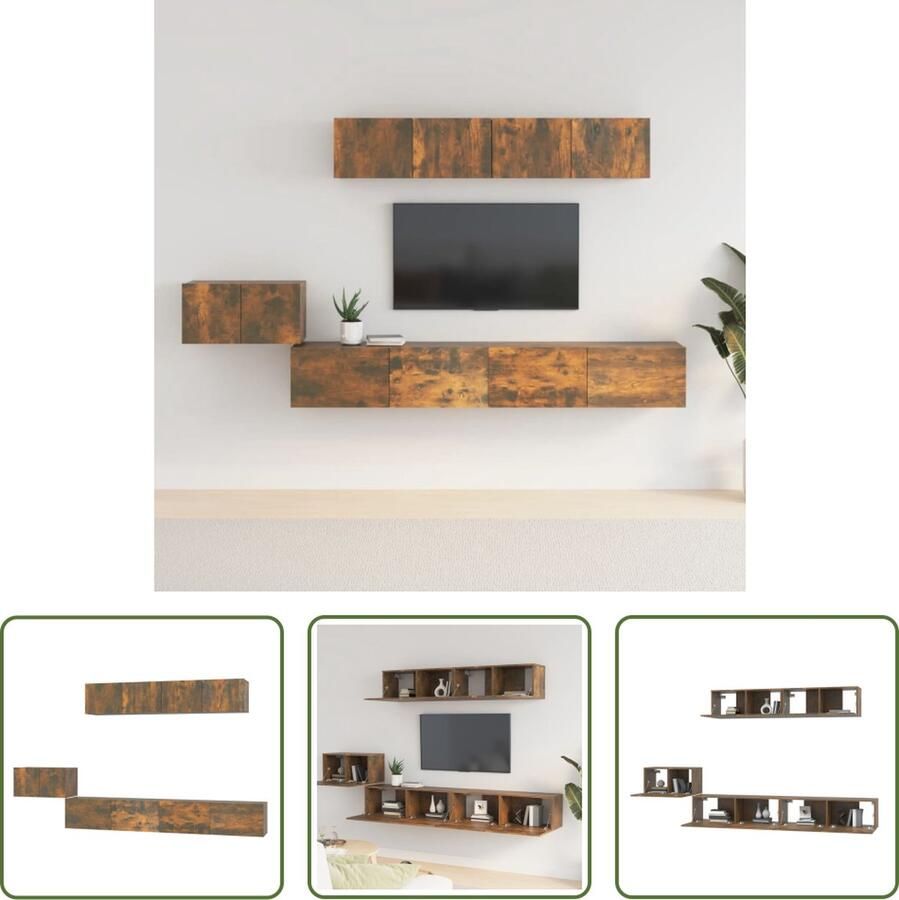 The Living Store TV-kast set Gerookt eiken 60x30x30 100x30x30 80x30x30 Praktisch design Tv Kast Tv Meubel Houten Tv Kast Bruine Tv Kast Wandmontage Tv Kast - Foto 2