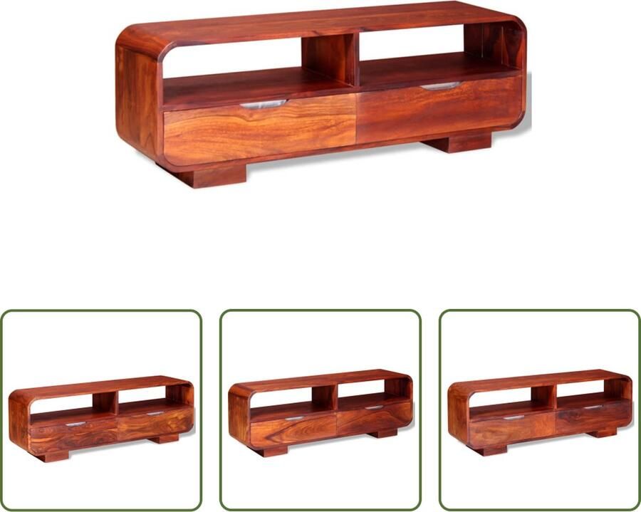 The Living Store Houten Tv-kast 116x30x40cm Honingkleurige afwerking Massief Sheeshamhout - Foto 3