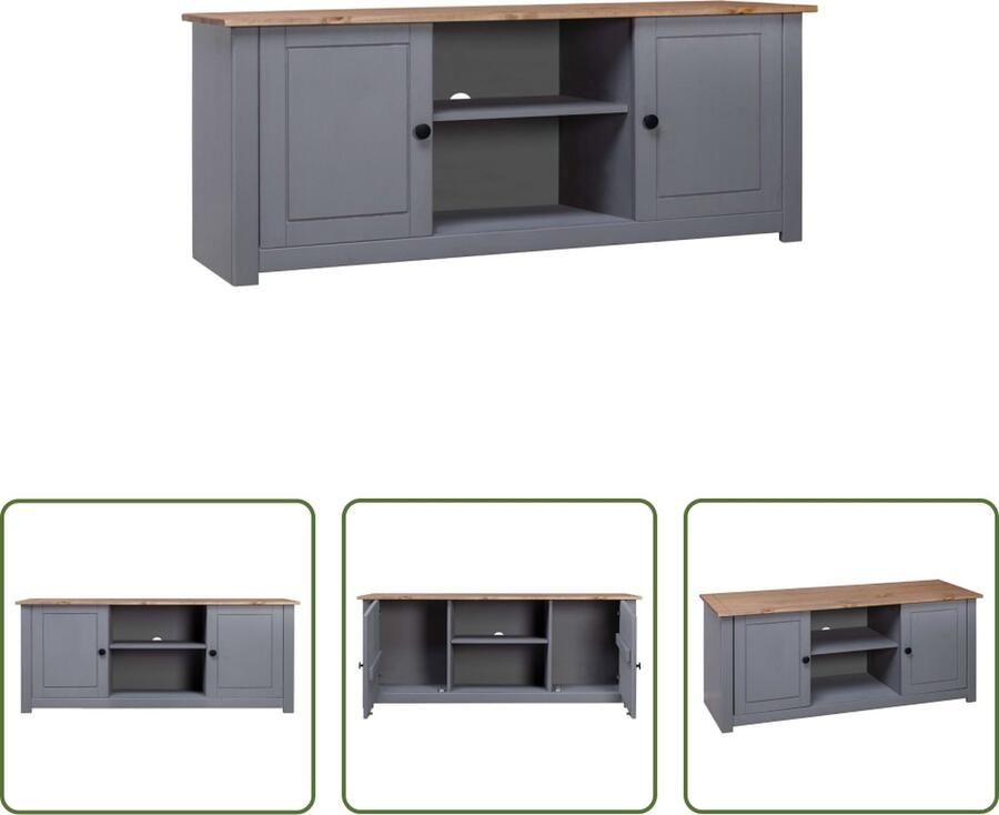 The Living Store TV-kast Stereokast Grijs Natuurlijk 120x40x50cm Massief grenenhout - Foto 2