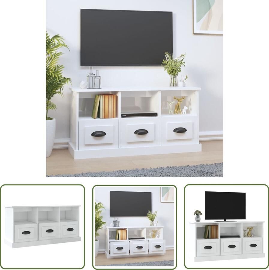 The Living Store TV-kast Trendy 100x35x50 cm Hoogglans wit Hout Voldoende opbergruimte Display functie - Foto 2
