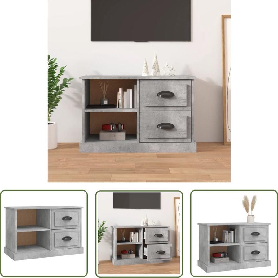 The Living Store Tv-kast Betongrijs 73x35.5x47.5 cm Trendy design Duurzaam materiaal Voldoende opbergruimte - Foto 2