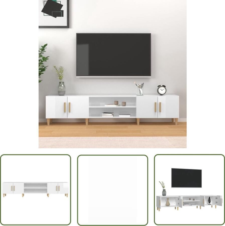 The Living Store vidaXL Meubilair TV Kast Tv-meubel 180x31 5x40 cm bewerkt hout hoogglans wit Salontafel Livingroom Houtsoort - Foto 2