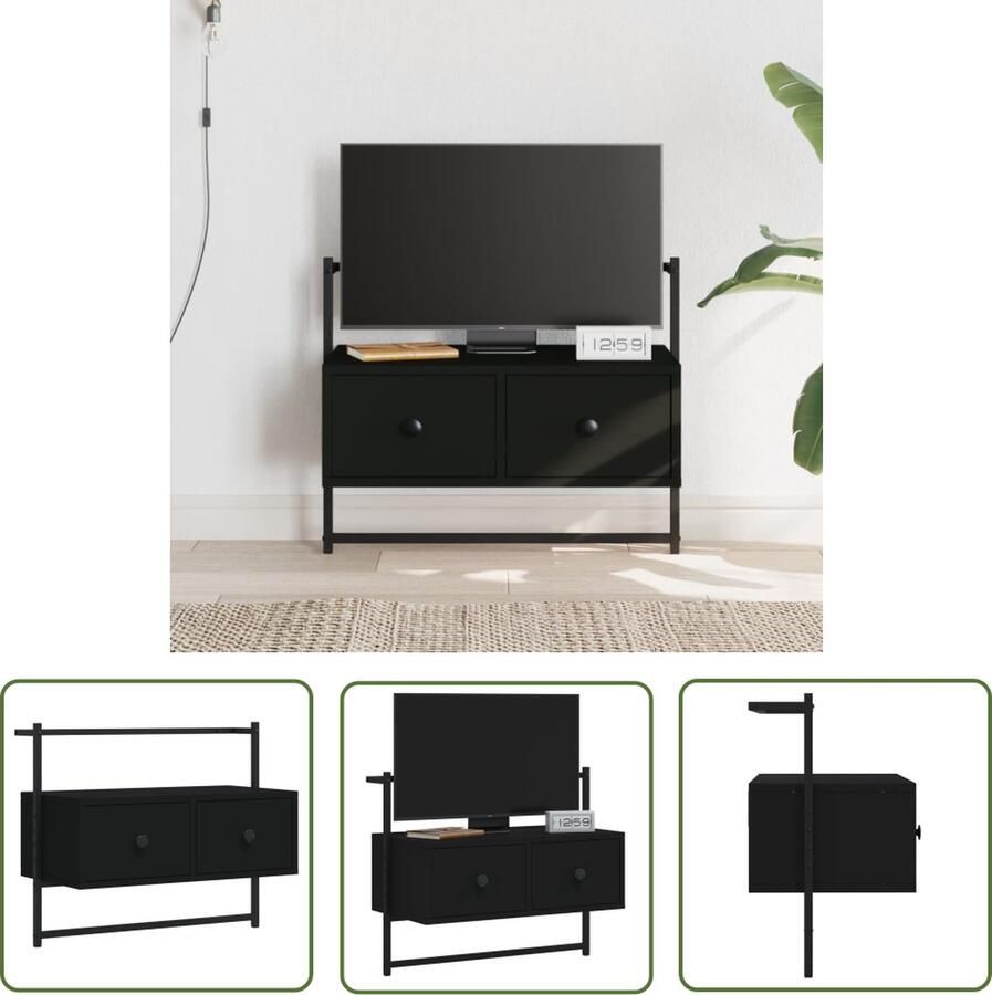 The Living Store TV-kast zwart 60.5 x 30 x 51 cm (B x D x H) zwevend design Tv Kast Wandmontage Tv Stand Houten Tv Kast Zwart Tv Kast - Foto 3