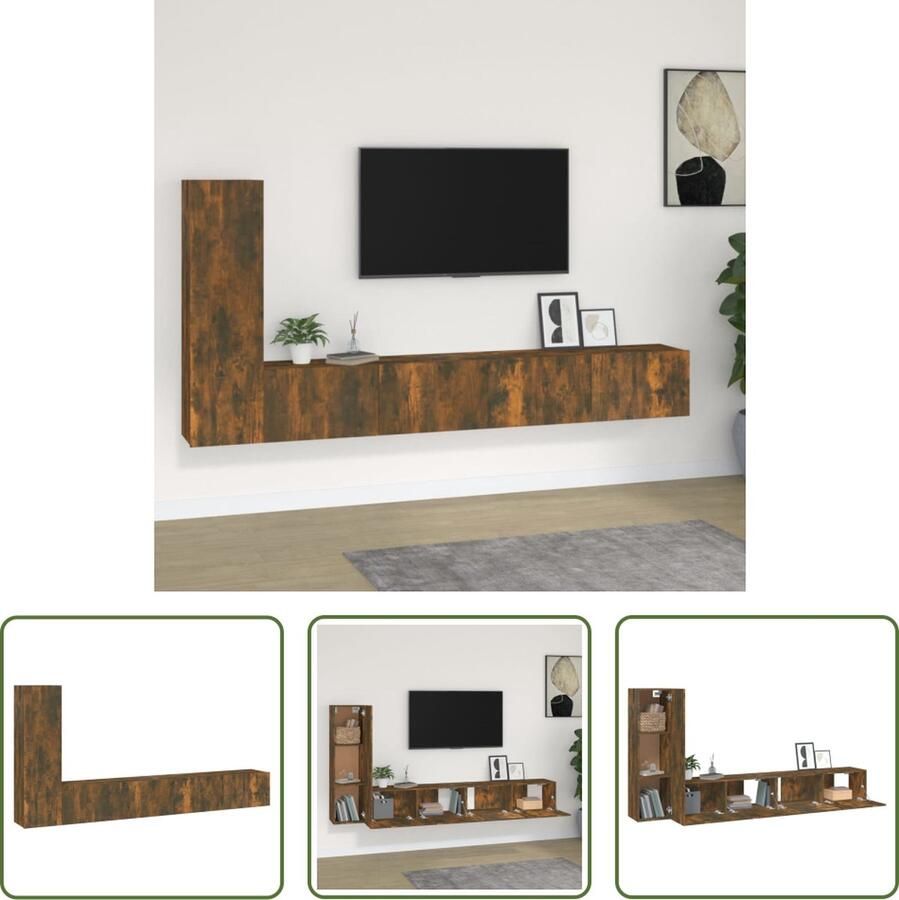 The Living Store TV-kasten Vintage Meubels 100x30x30 cm 30.5x30x110 cm Gerookt eiken TV Kasten Vintage Meubels Houten TV Stand Bruine TV Kast Salon Meubilair - Foto 2