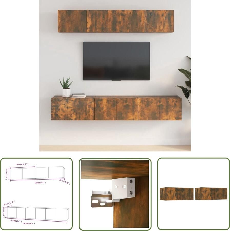 The Living Store TV-Kastenset Gerookt Eiken 3x 60x30x30 cm 2x 80x30x30 cm - Foto 2