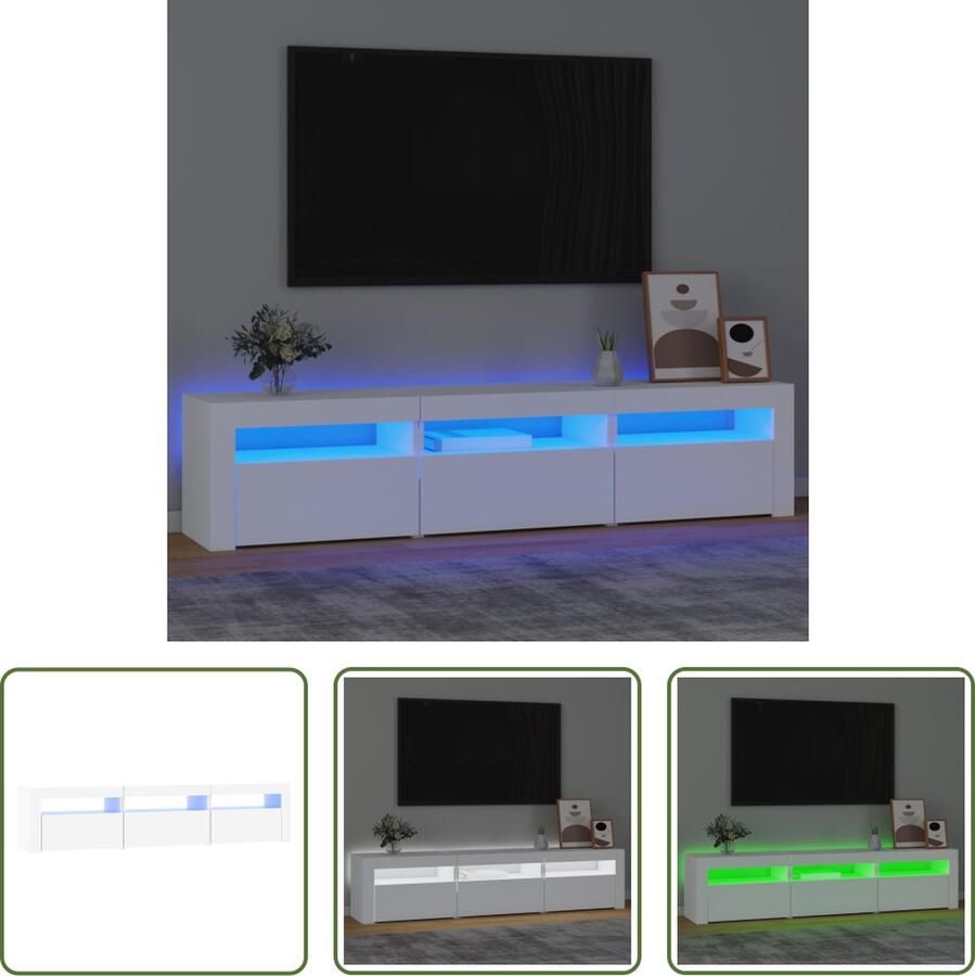 The Living Store TV-meubel LED-verlichting Middelgroot Wit 180 x 35 x 40 cm Voldoende opbergruimte - Foto 3