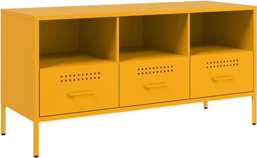 The Living Store Tv-meubel 100 5x39x50 5 cm staal mosterdgeel Tv-meubel Industrieel Design Koudgewalst Staal Mosterdgeel Opbergruimte - Foto 2