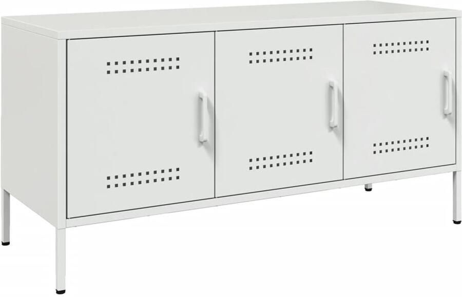 The Living Store Tv-meubel 100 5x39x50 5 cm staal wit Tv-meubel Industrieel Design Robuust Staal Wit - Foto 2