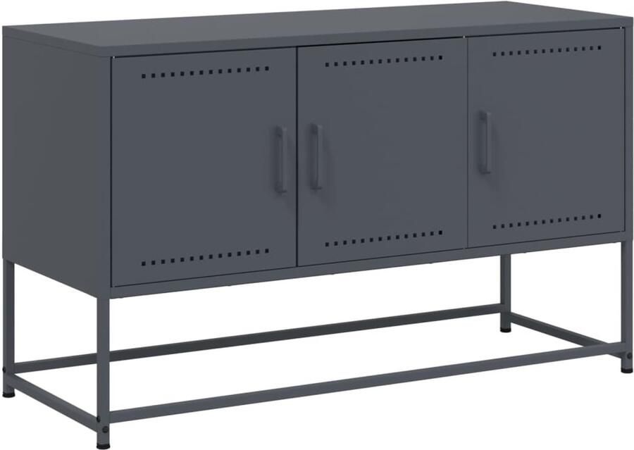 The Living Store Tv-meubel 100 5x39x60 5 cm staal antracietkleurig Tv-meubel Industrieel Tv-meubel Antraciet Tv-meubel Staal Tv-meubel Salontafel - Foto 2
