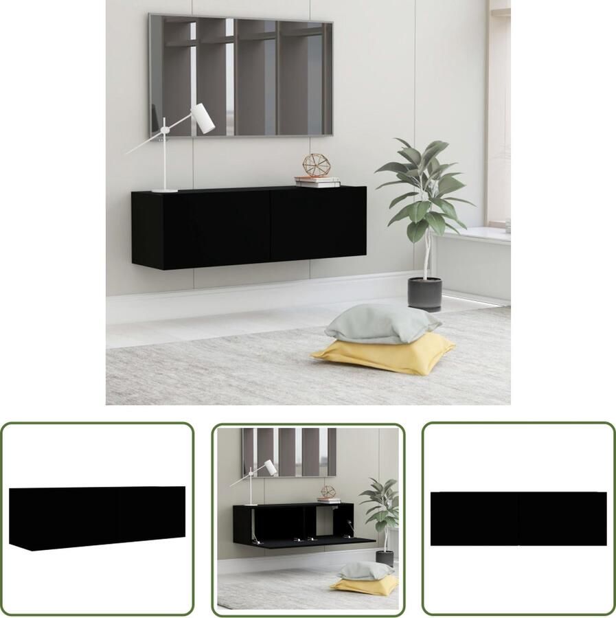 The Living Store vidaXL Tv-meubel Televisiesecretaris Tv-meubel 100x30x30 cm bewerkt hout zwart Tv-kasten Houten Tv-meubel Zwart Tv-meubel - Foto 2